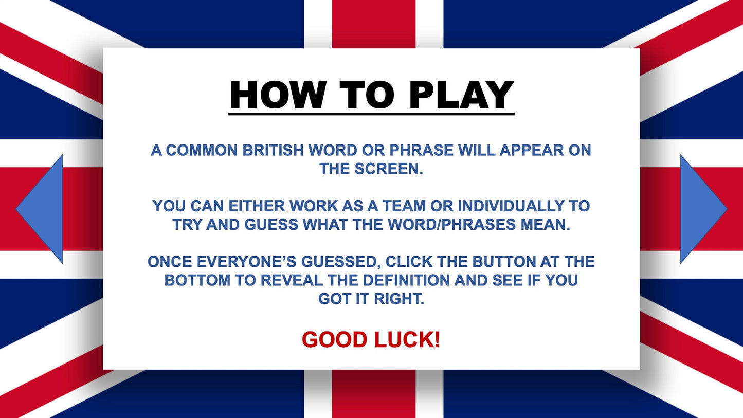 British Slang Quiz Family Powerpoint Party Games For Zoom Rules