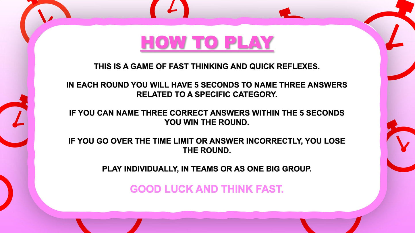 5 Second Game Rules for the Bachelorette Party PowerPoint Game