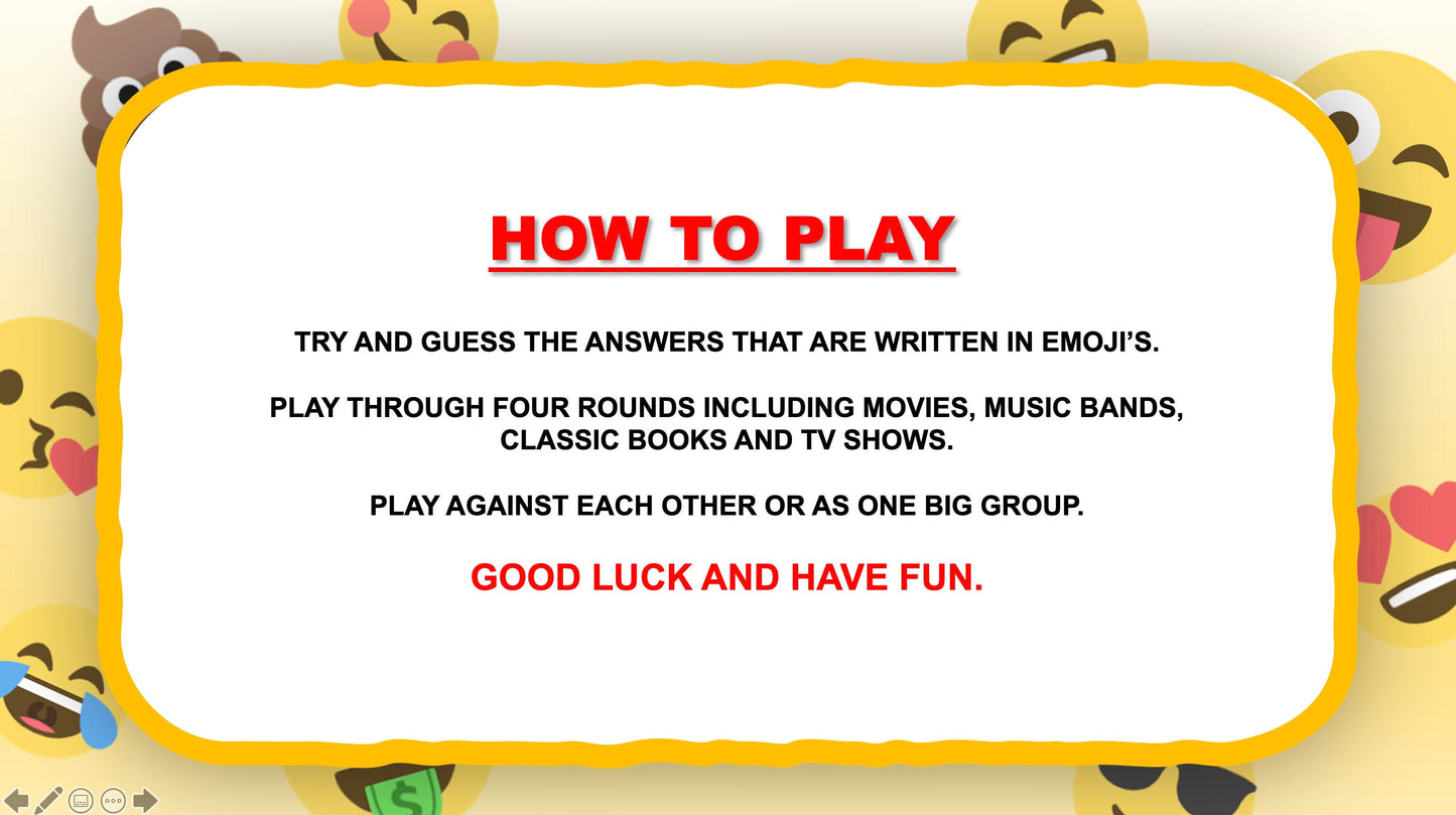 The Emoji Game 100 Rounds PowerPoint Games for Zoom Rules