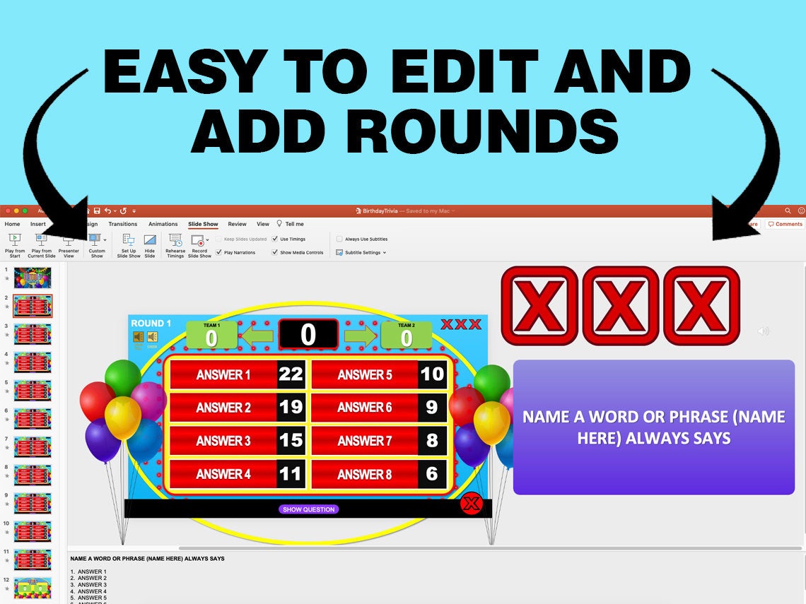 Birthday Trivia Family Powerpoint Party Games for Zoom Easy To Edit