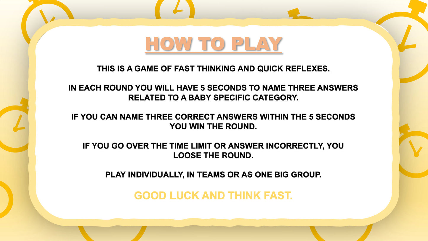 Baby Shower Game Rules for 5 Second Game