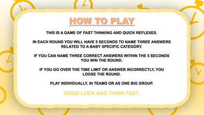 Baby Shower Game Rules for 5 Second Game