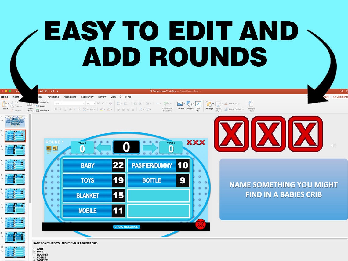 Baby Shower Trivia Powerpoint Party Game - Boy Edition Easy To Edit