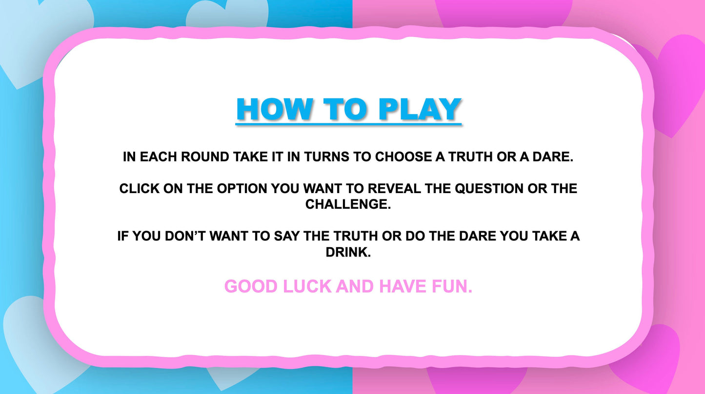 Couples Truth Or Dare PowerPoint Games for Zoom date night Rules