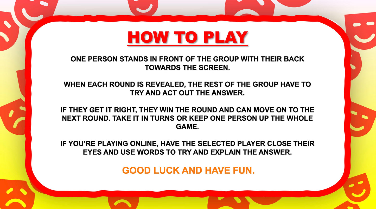 Movie Charades PowerPoint Party Games for Zoom Rules